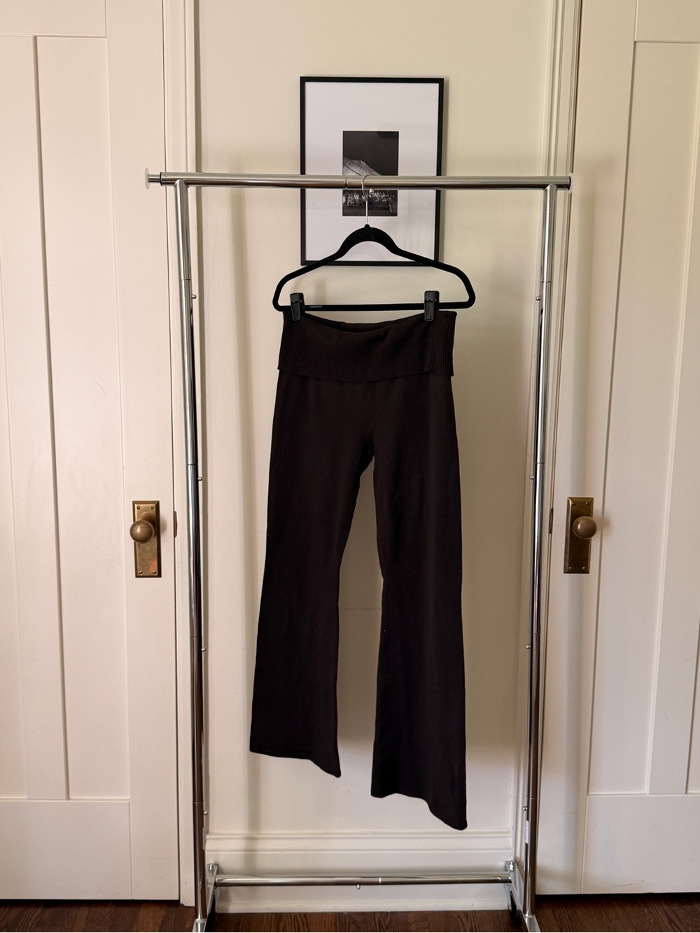 H&M Brown Wide-Leg Knit Pants with Fold-Over Waist